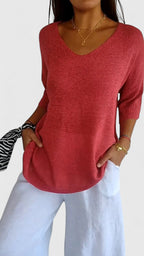 T-shirt Long à Manches Longues en V pour Femmes - Confortable, Flatteur et Résistant aux Rides – Sonylah