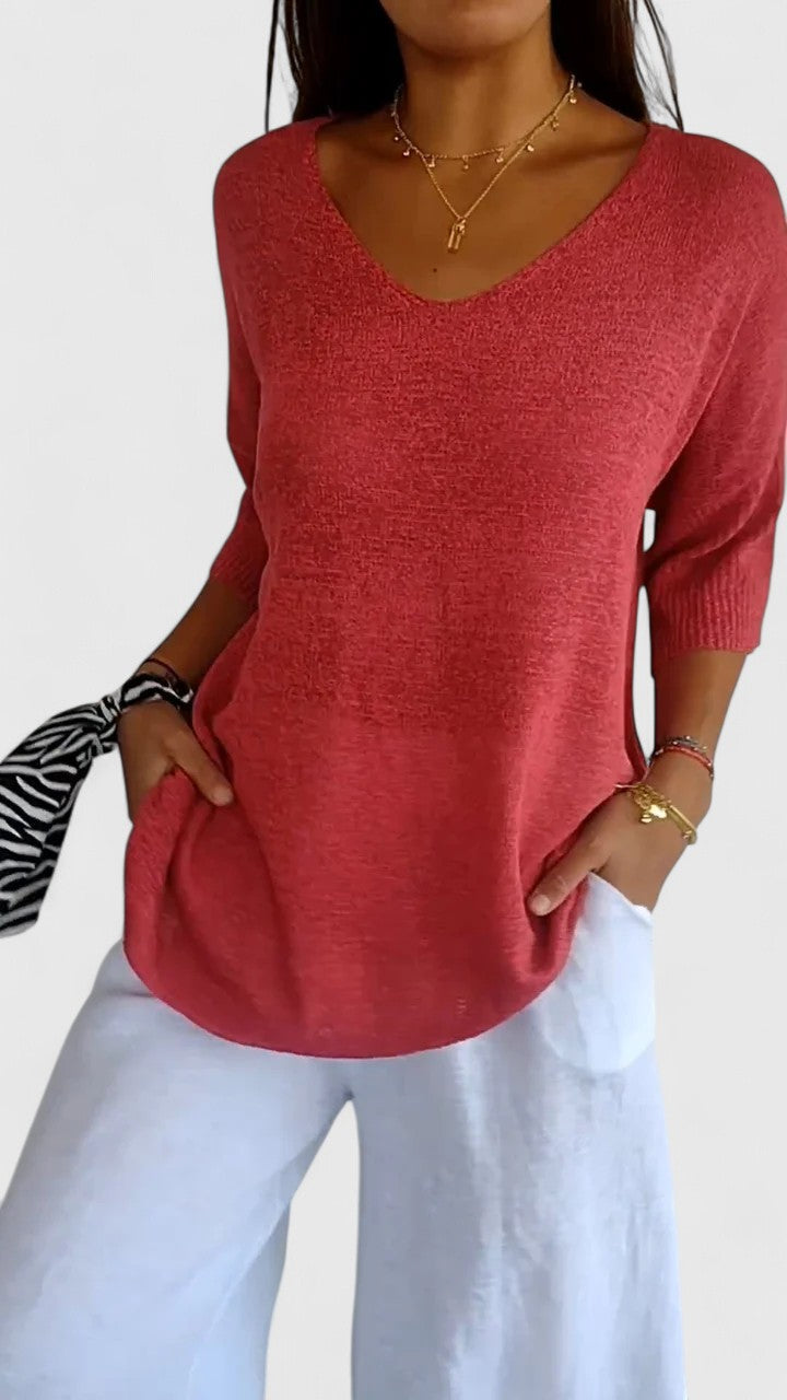 T-shirt Long à Manches Longues en V pour Femmes - Confortable, Flatteur et Résistant aux Rides – Sonylah