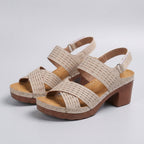 Orthopädische Plateau-Sandalen für Damen mit verstellbarem Riemen, offen, mit erhöhtem Absatz, elegant, bequem, lässig, für Büro und Sommer – Denim
