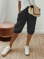 Damen Shorts aus Baumwolle und Leinen, mittellang, leger, leicht, atmungsaktiv, casual, schick, entspannt, Spaziergang, Sommerausflug, Urlaub – Linotine
