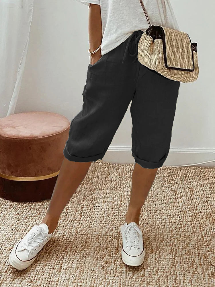 Corto Donna Cotone Lino Midi Casual Leggero Traspirante Casual Chic Relax Passeggiata Uscita Estiva Vacanze – Linotine