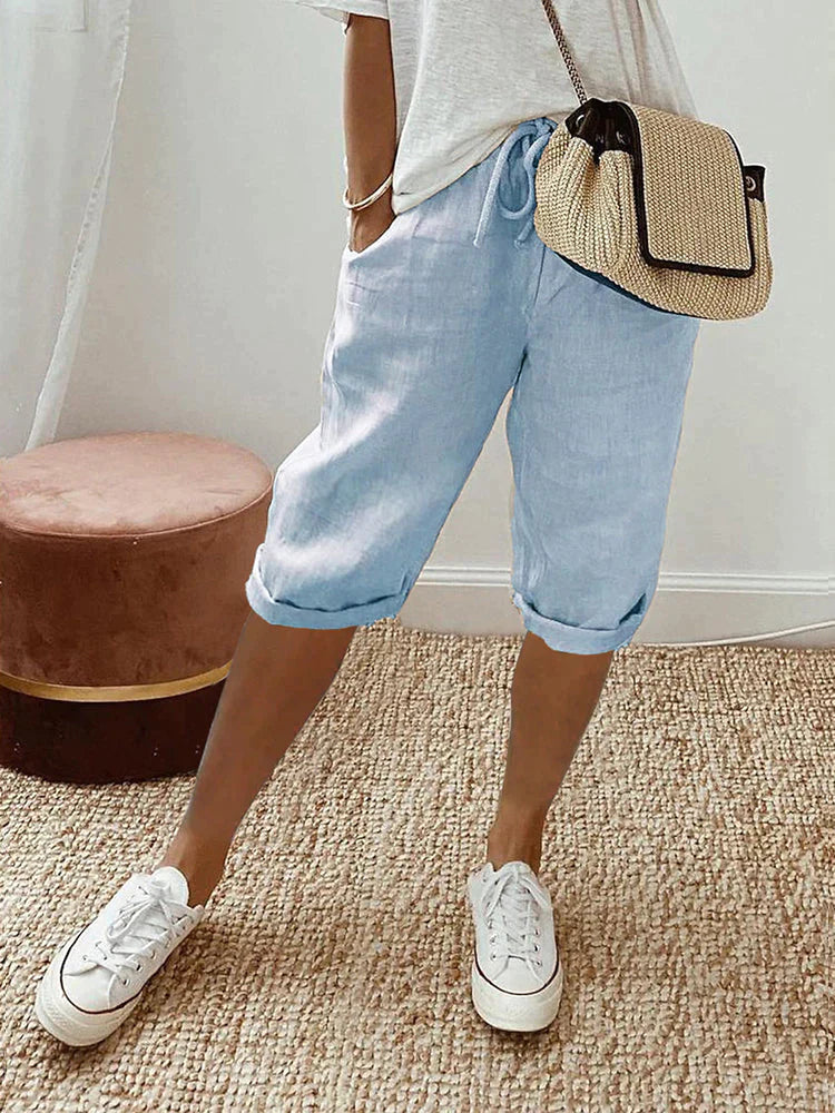 Corto Donna Cotone Lino Midi Casual Leggero Traspirante Casual Chic Relax Passeggiata Uscita Estiva Vacanze – Linotine