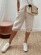 Damen Shorts aus Baumwolle und Leinen, mittellang, leger, leicht, atmungsaktiv, casual, schick, entspannt, Spaziergang, Sommerausflug, Urlaub – Linotine