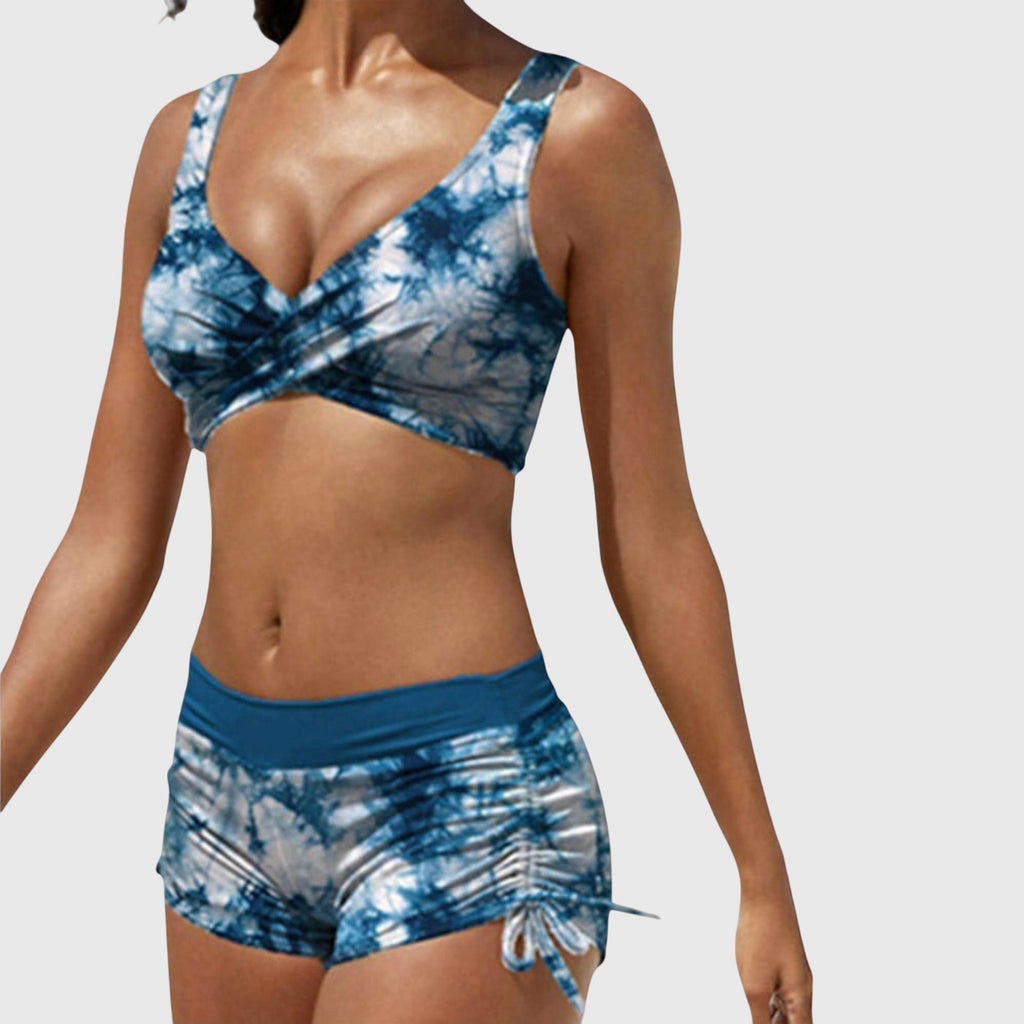 Maillot de Bain Deux Pièces Femme Camouflage Haut Croisé Short Froncé Plage Piscine - Hiverline