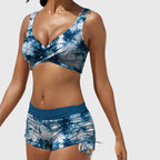 Maillot de Bain Deux Pièces Femme Camouflage Haut Croisé Short Froncé Plage Piscine - Hiverline