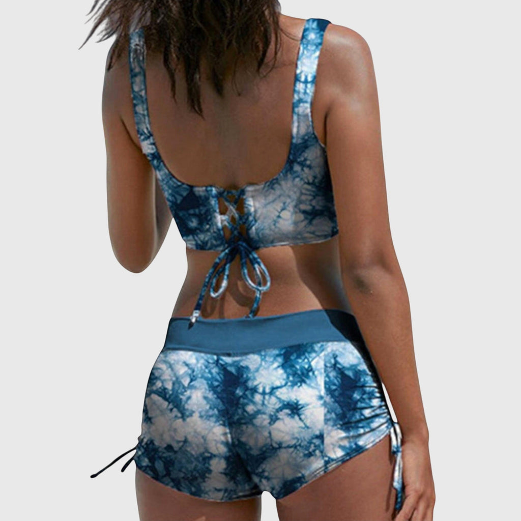 Maillot de Bain Deux Pièces Femme Camouflage Haut Croisé Short Froncé Plage Piscine - Hiverline