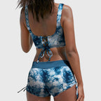 Maillot de Bain Deux Pièces Femme Camouflage Haut Croisé Short Froncé Plage Piscine - Hiverline