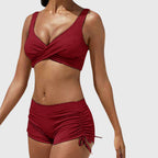 Maillot de Bain Deux Pièces Femme Camouflage Haut Croisé Short Froncé Plage Piscine - Hiverline