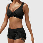 Maillot de Bain Deux Pièces Femme Camouflage Haut Croisé Short Froncé Plage Piscine - Hiverline