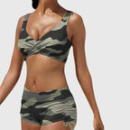 Maillot de Bain Deux Pièces Femme Camouflage Haut Croisé Short Froncé Plage Piscine - Hiverline