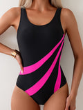 Maillot de Bain Une Pièce Femme Rayures Contrastées Sport Natation Plage Piscine - Hiverline