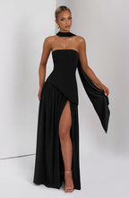 Robe Longue Élegante Sans Manches pour Femmes Ajustée Fendue Formelle Soirée Mariage Invité Sophistiquée – Mya