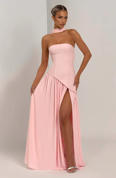 Robe Longue Élegante Sans Manches pour Femmes Ajustée Fendue Formelle Soirée Mariage Invité Sophistiquée – Mya