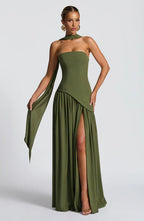 Robe Longue Élegante Sans Manches pour Femmes Ajustée Fendue Formelle Soirée Mariage Invité Sophistiquée – Mya