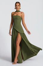 Robe Longue Élegante Sans Manches pour Femmes Ajustée Fendue Formelle Soirée Mariage Invité Sophistiquée – Mya