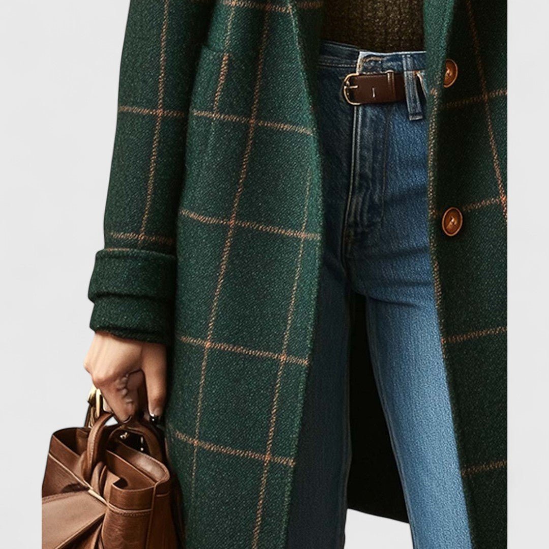 Manteau à Carreaux Femme Oversize Col Revers Chaud Automne Hiver - Hiverline