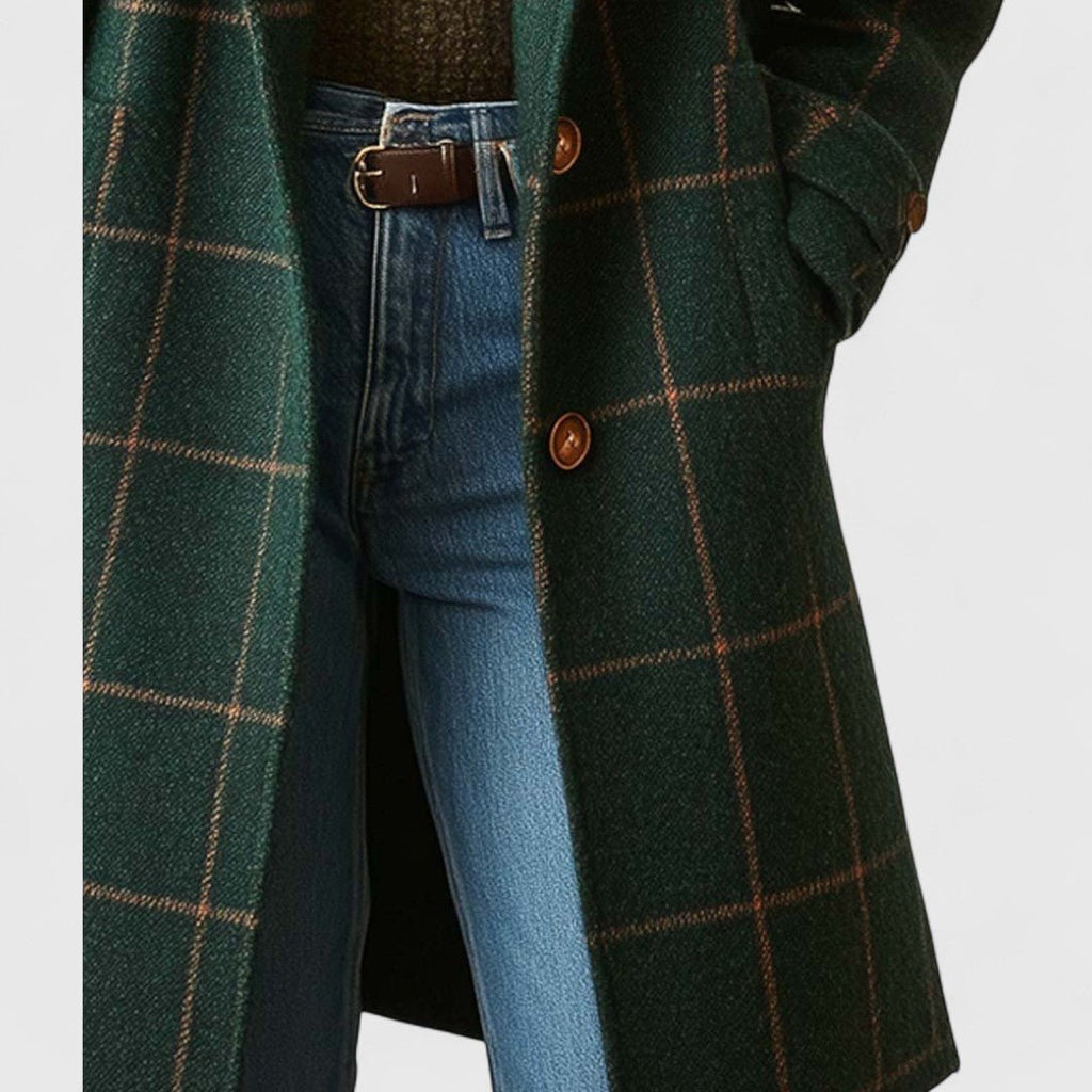 Manteau à Carreaux Femme Oversize Col Revers Chaud Automne Hiver - Hiverline