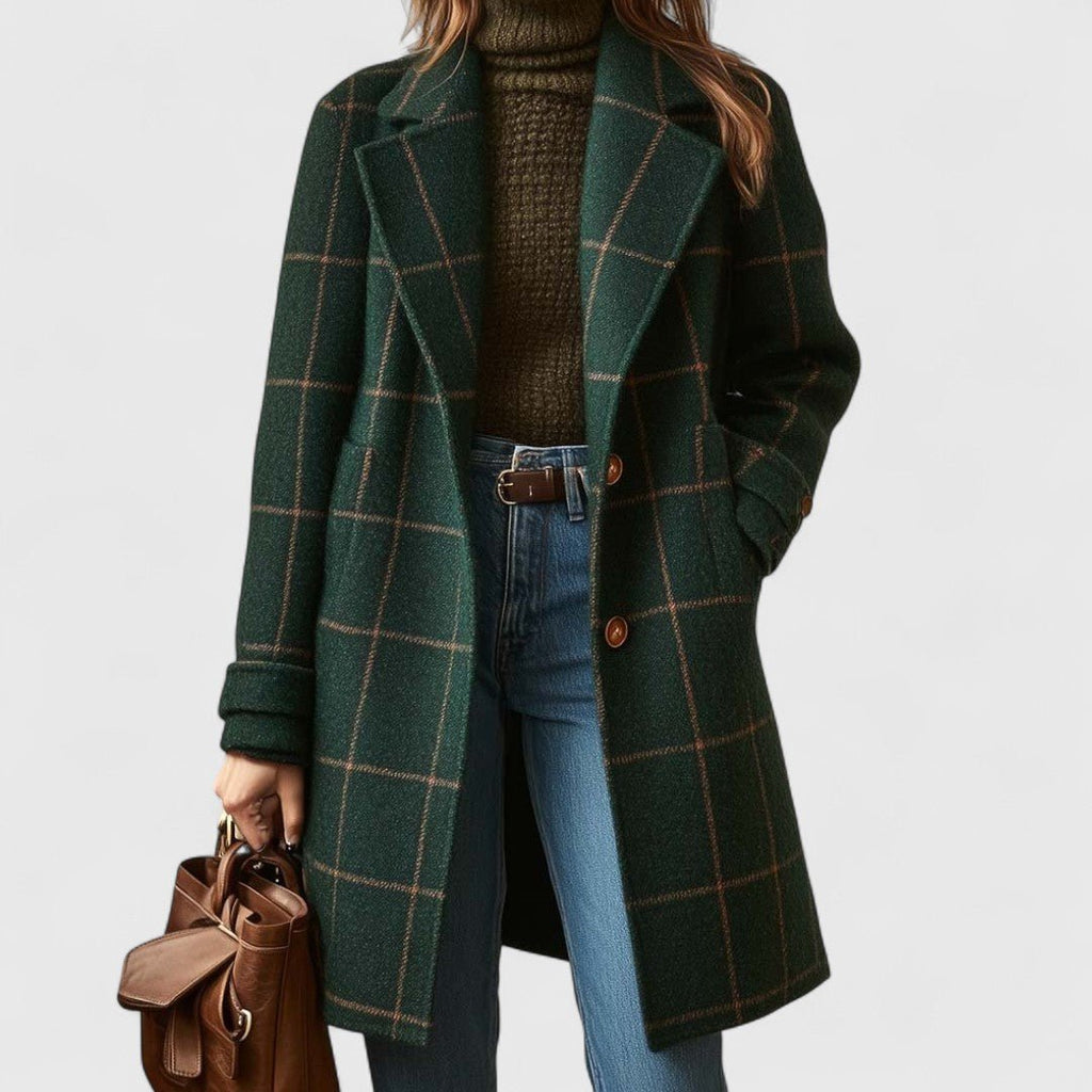 Manteau à Carreaux Femme Oversize Col Revers Chaud Automne Hiver - Hiverline