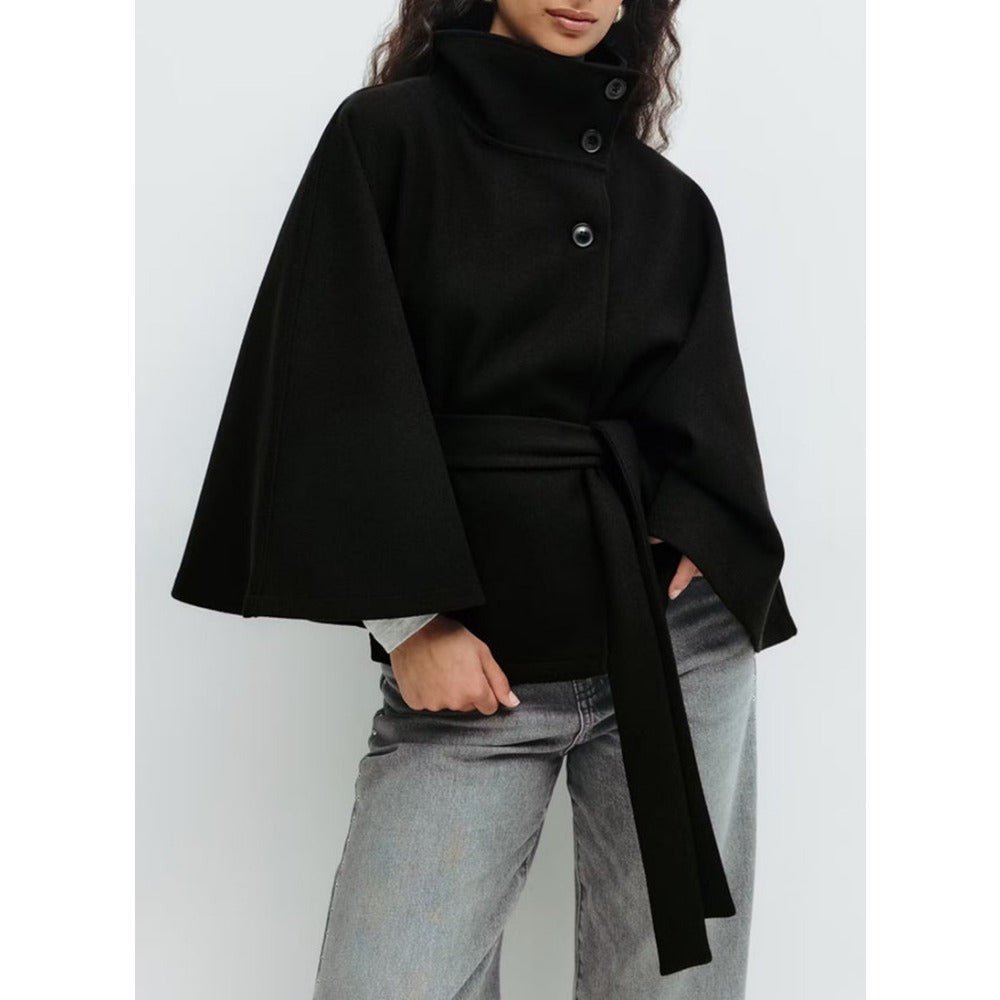 Manteau Cape Femme Col Haut Ceinturé – Coupe Enveloppante Hiver - Hiverline