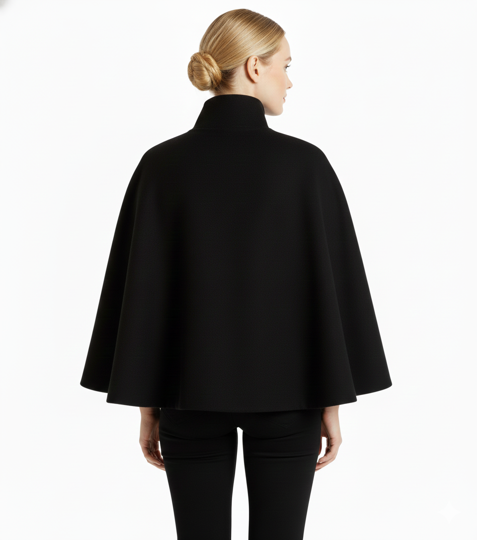 Manteau Cape Femme en Laine à Ceinture Col Montant Hiver - Hiverline