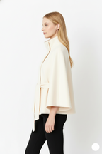 Manteau Cape Femme en Laine à Ceinture Col Montant Hiver - Hiverline