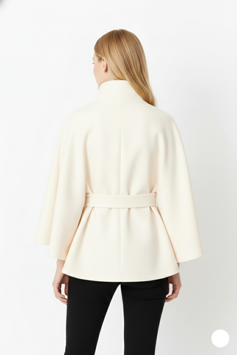 Manteau Cape Femme en Laine à Ceinture Col Montant Hiver - Hiverline