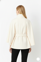 Manteau Cape Femme en Laine à Ceinture Col Montant Hiver - Hiverline