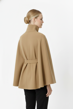 Manteau Cape Femme en Laine à Ceinture Col Montant Hiver - Hiverline