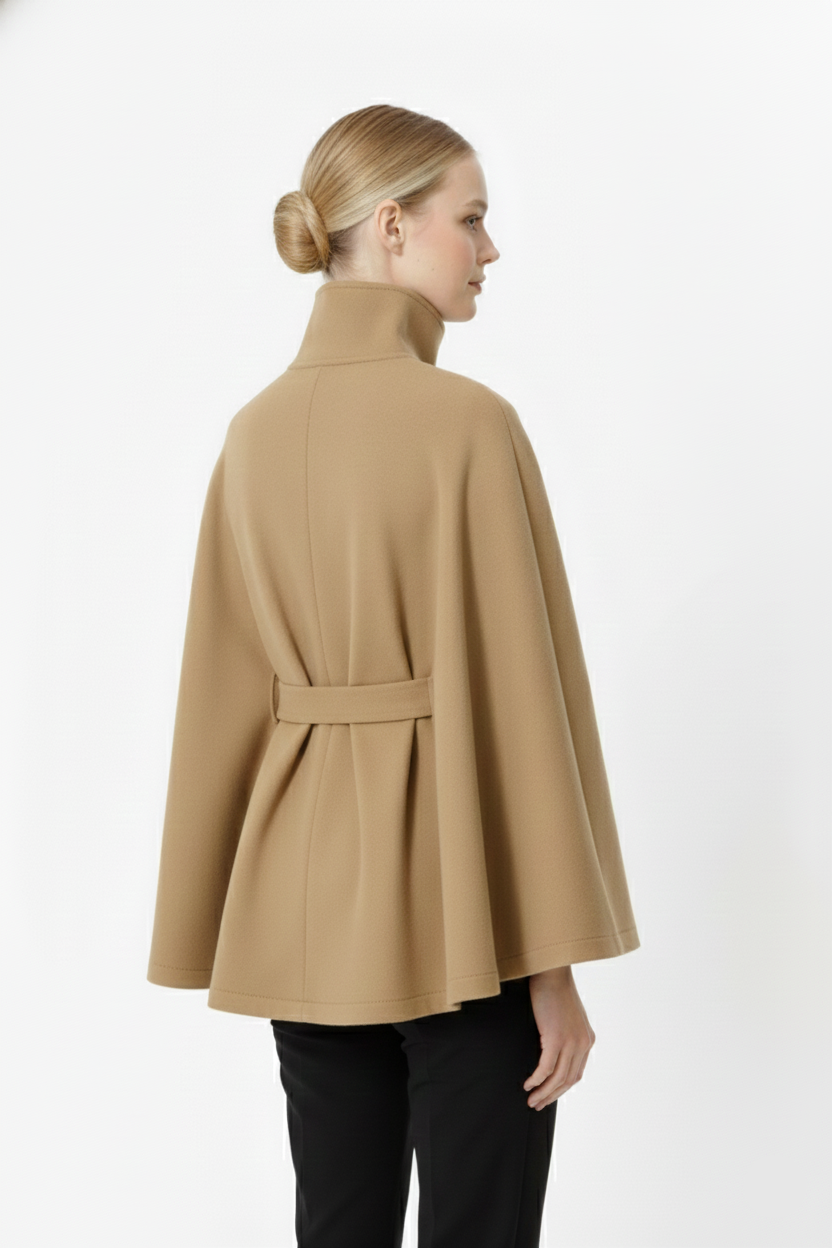 Manteau Cape Femme en Laine à Ceinture Col Montant Hiver - Hiverline