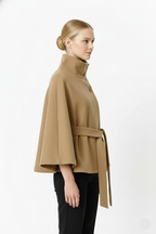 Manteau Cape Femme en Laine à Ceinture Col Montant Hiver - Hiverline