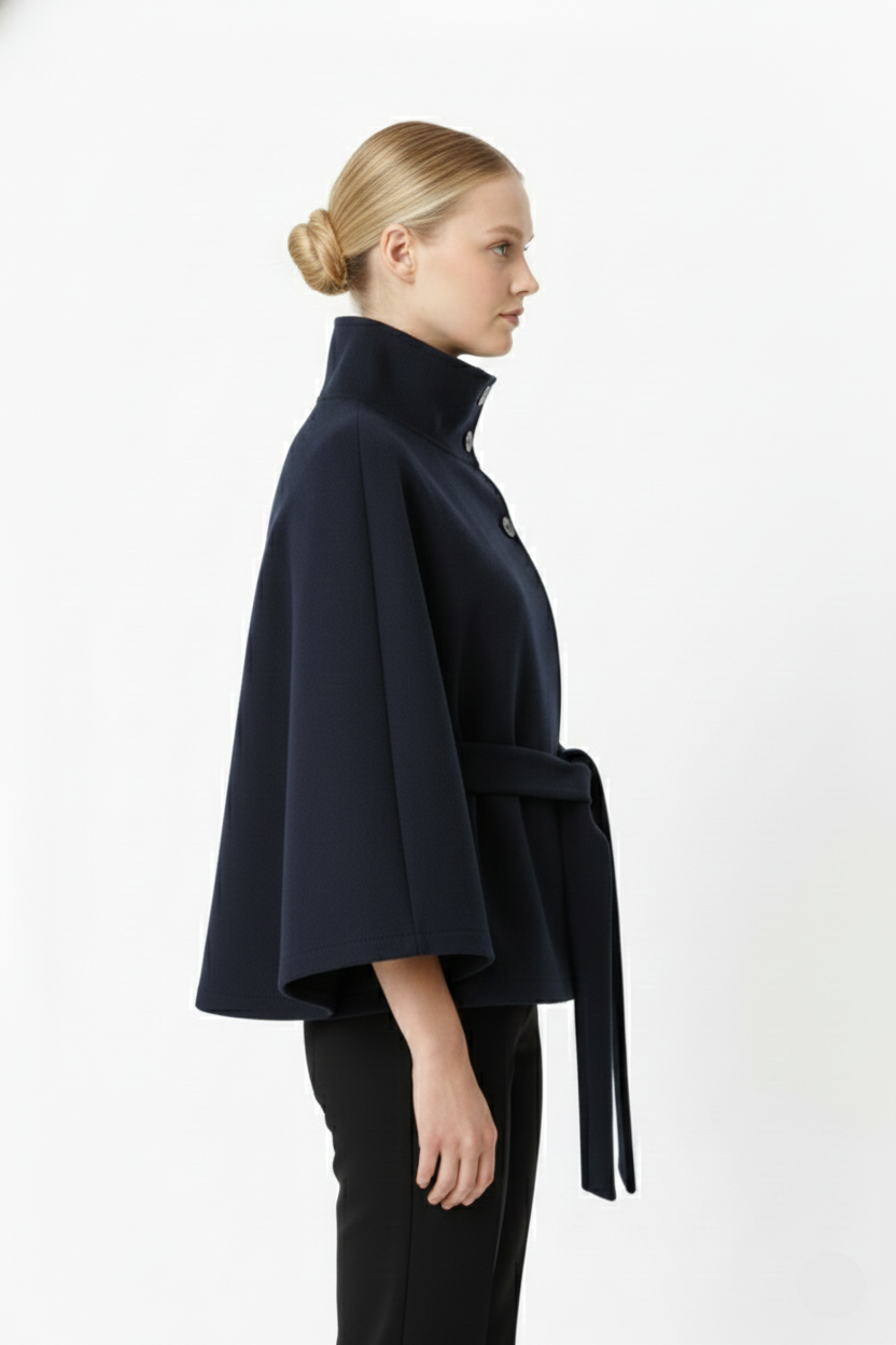 Manteau Cape Femme en Laine à Ceinture Col Montant Hiver - Hiverline
