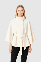 Manteau Cape Femme en Laine à Ceinture Col Montant Hiver - Hiverline