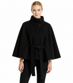 Manteau Cape Femme en Laine à Ceinture Col Montant Hiver - Hiverline