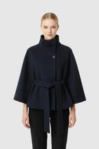 Manteau Cape Femme en Laine à Ceinture Col Montant Hiver - Hiverline