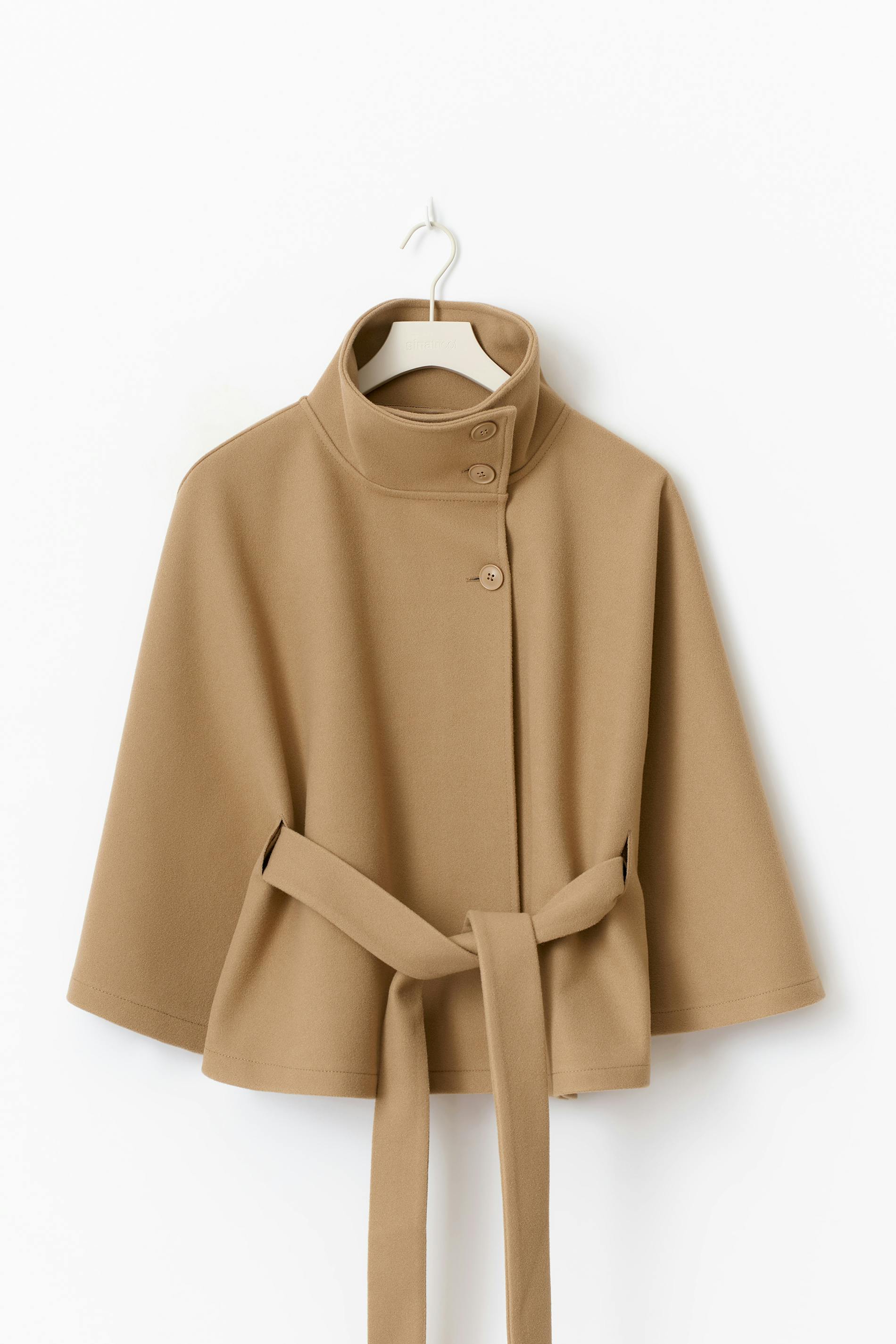 Manteau Cape Femme en Laine à Ceinture Col Montant Hiver - Hiverline