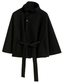 Manteau Cape Femme en Laine à Ceinture Col Montant Hiver - Hiverline