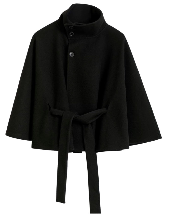 Manteau Cape Femme en Laine à Ceinture Col Montant Hiver - Hiverline
