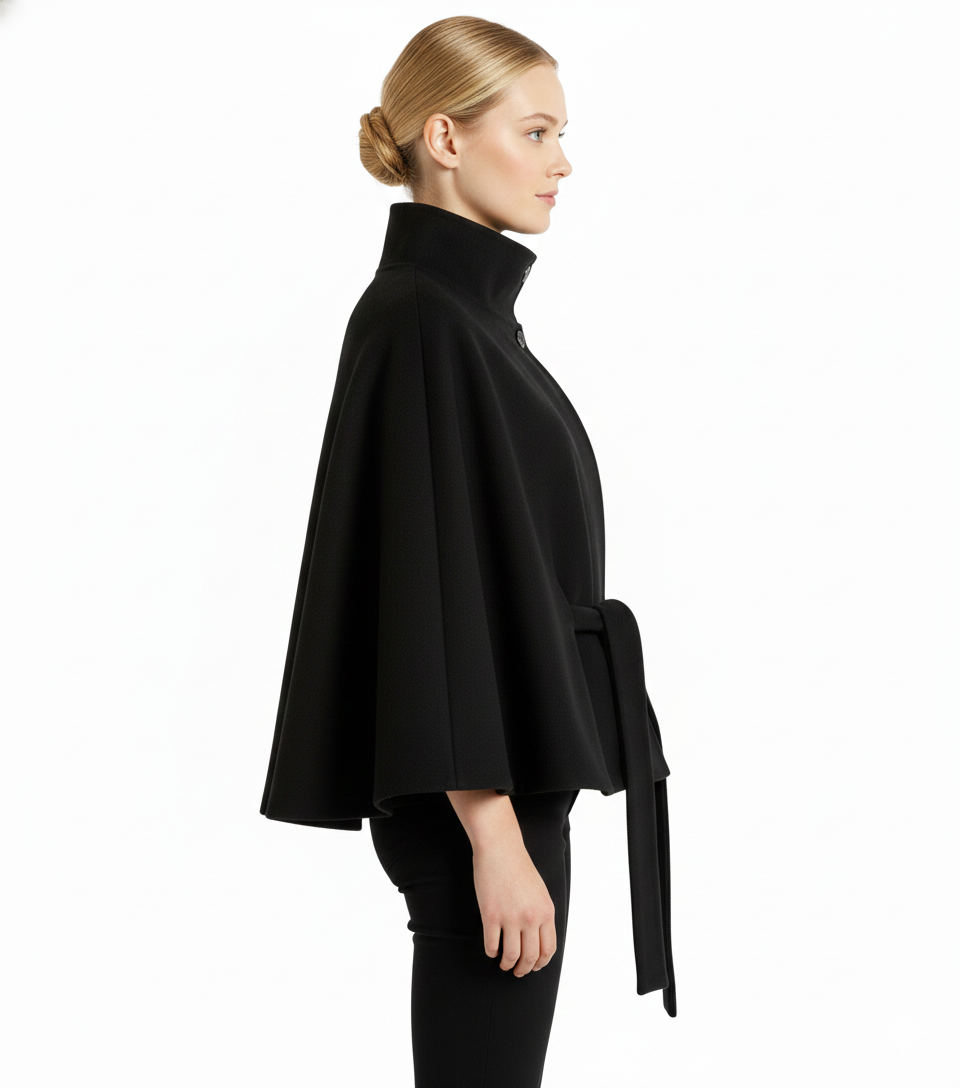 Manteau Cape Femme en Laine à Ceinture Col Montant Hiver - Hiverline
