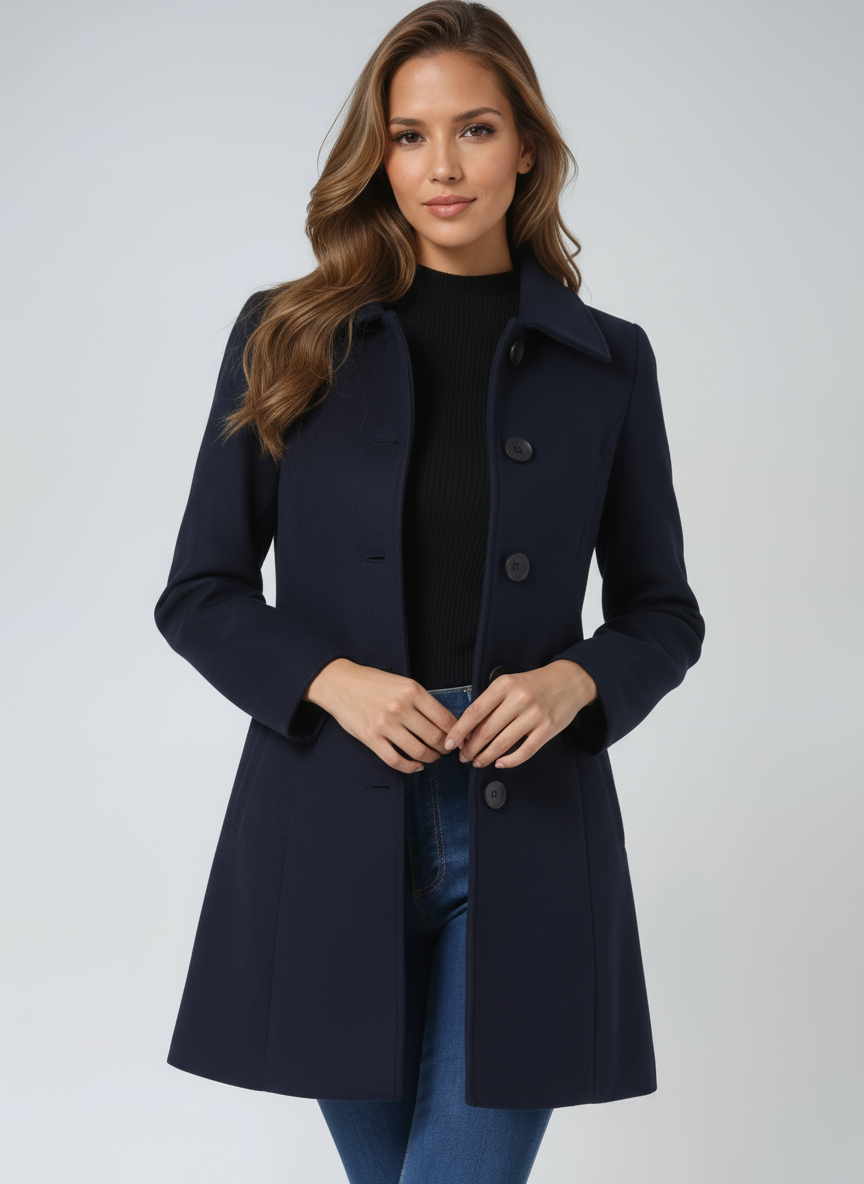 Manteau d'Hiver Femme à Simple Boutonnage Coupe Ajustée Col Structuré - Hiverline