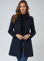 Manteau d'Hiver Femme à Simple Boutonnage Coupe Ajustée Col Structuré - Hiverline