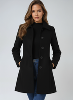 Manteau d'Hiver Femme à Simple Boutonnage Coupe Ajustée Col Structuré - Hiverline