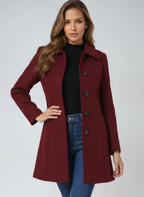 Manteau d'Hiver Femme à Simple Boutonnage Coupe Ajustée Col Structuré - Hiverline