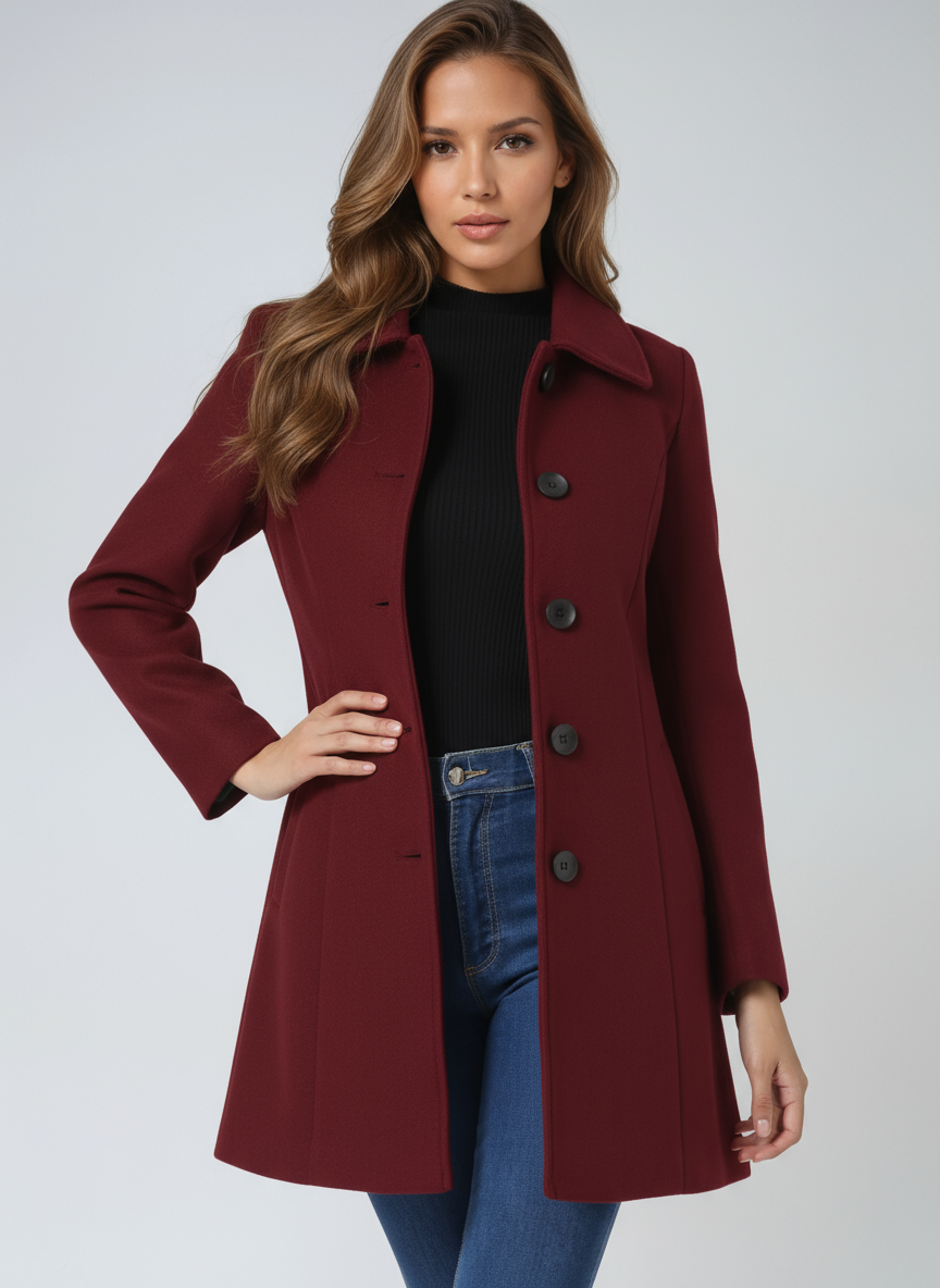 Manteau d'Hiver Femme à Simple Boutonnage Coupe Ajustée Col Structuré - Hiverline