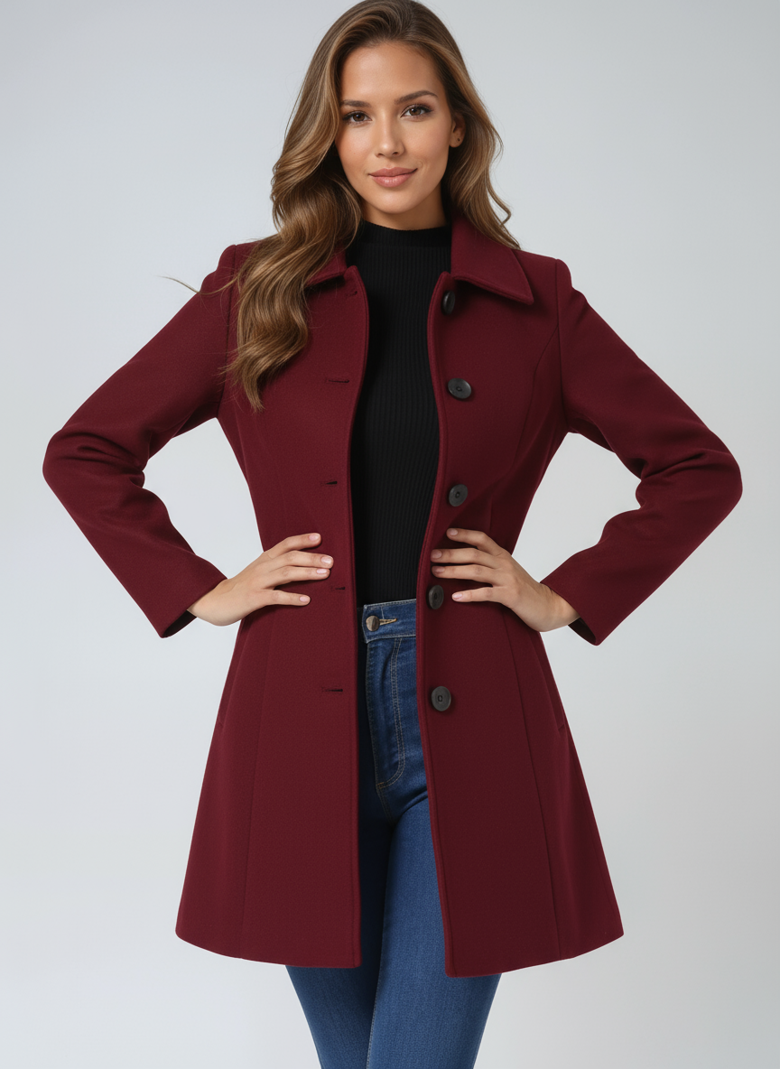 Manteau d'Hiver Femme à Simple Boutonnage Coupe Ajustée Col Structuré - Hiverline