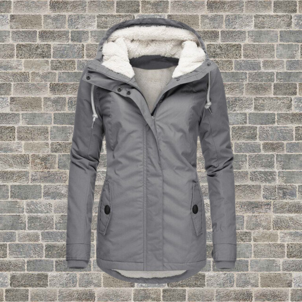 Manteau Femme à Capuche avec Doublure Bouclette et Fermeture Éclair - Hiverline