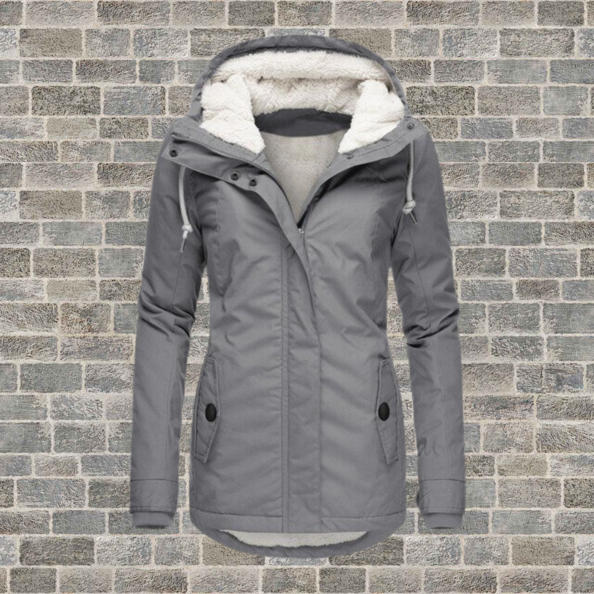 Manteau Femme à Capuche avec Doublure Bouclette et Fermeture Éclair - Hiverline