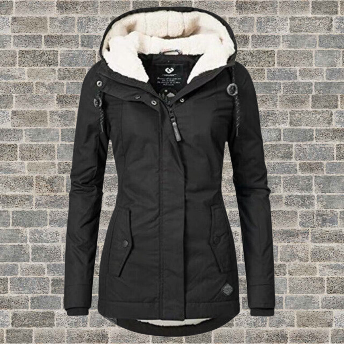 Manteau Femme à Capuche avec Doublure Bouclette et Fermeture Éclair - Hiverline