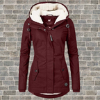Manteau Femme à Capuche avec Doublure Bouclette et Fermeture Éclair - Hiverline