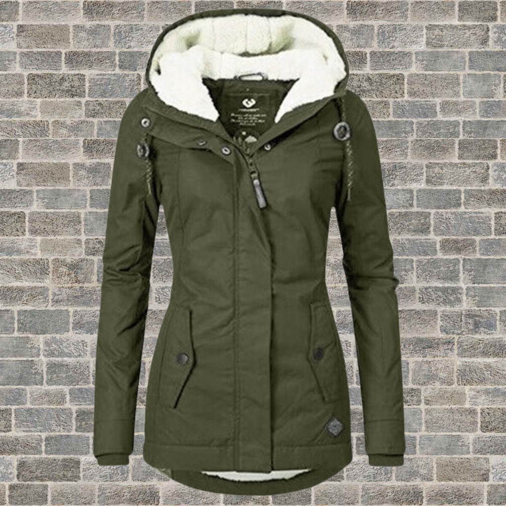 Manteau Femme à Capuche avec Doublure Bouclette et Fermeture Éclair - Hiverline