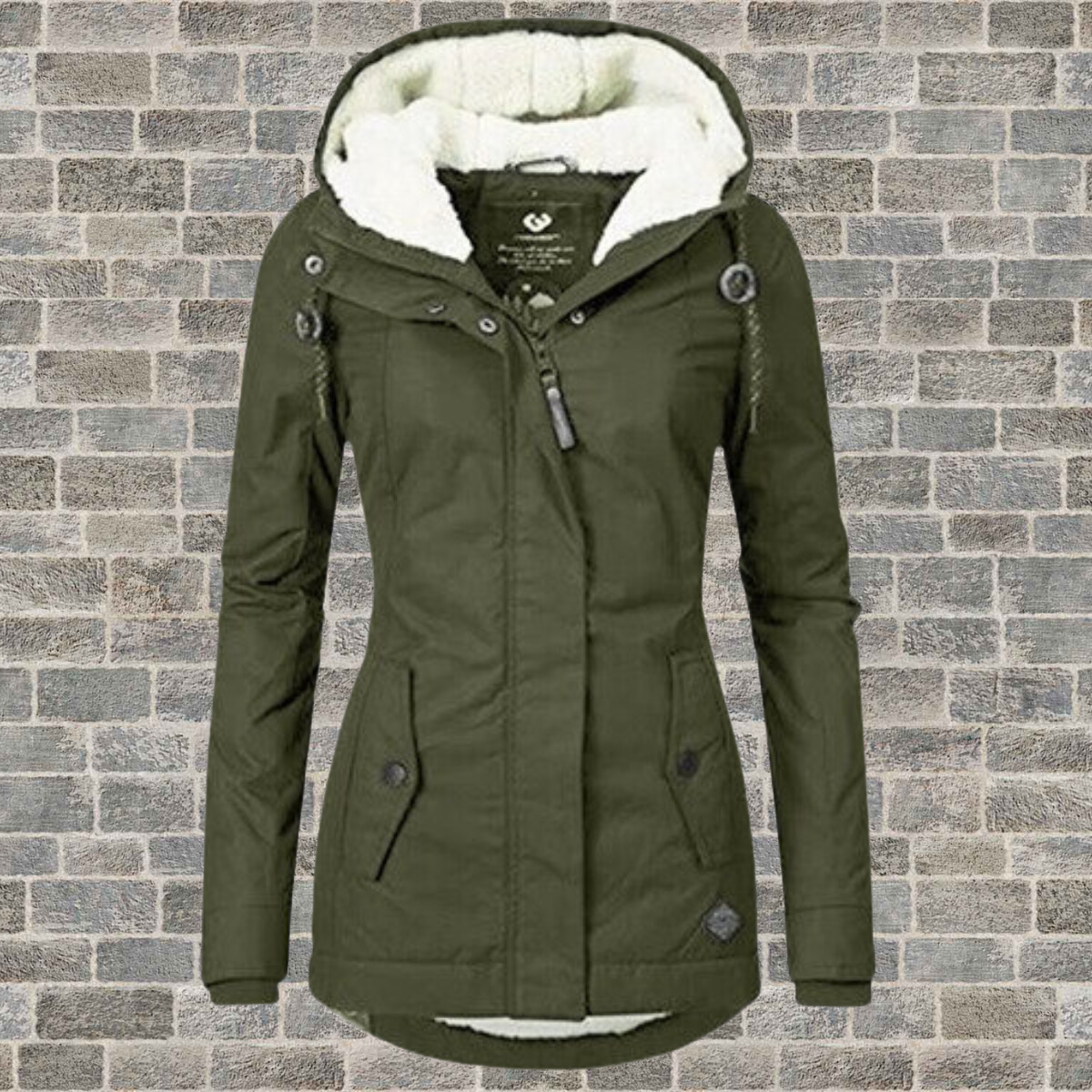 Manteau Femme à Capuche avec Doublure Bouclette et Fermeture Éclair - Hiverline